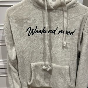 White Size Small Comfy “Weekend Mood” Hoodie Super soft🤍